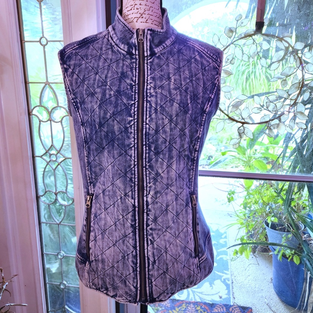 Liverpool Denim-Look Lined Vest Washed Blue L - Picture 1 of 9